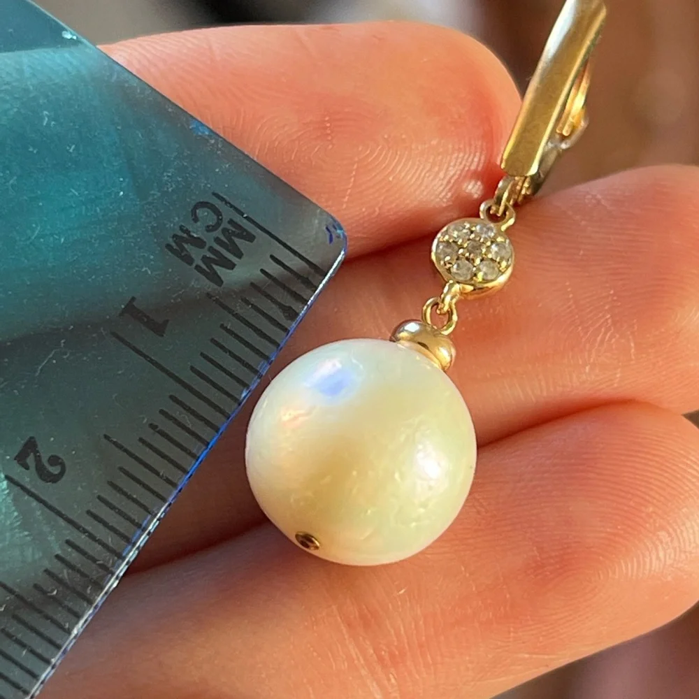14k Large South Sea Pearls and Diamond earrings - Picture 4 of 9